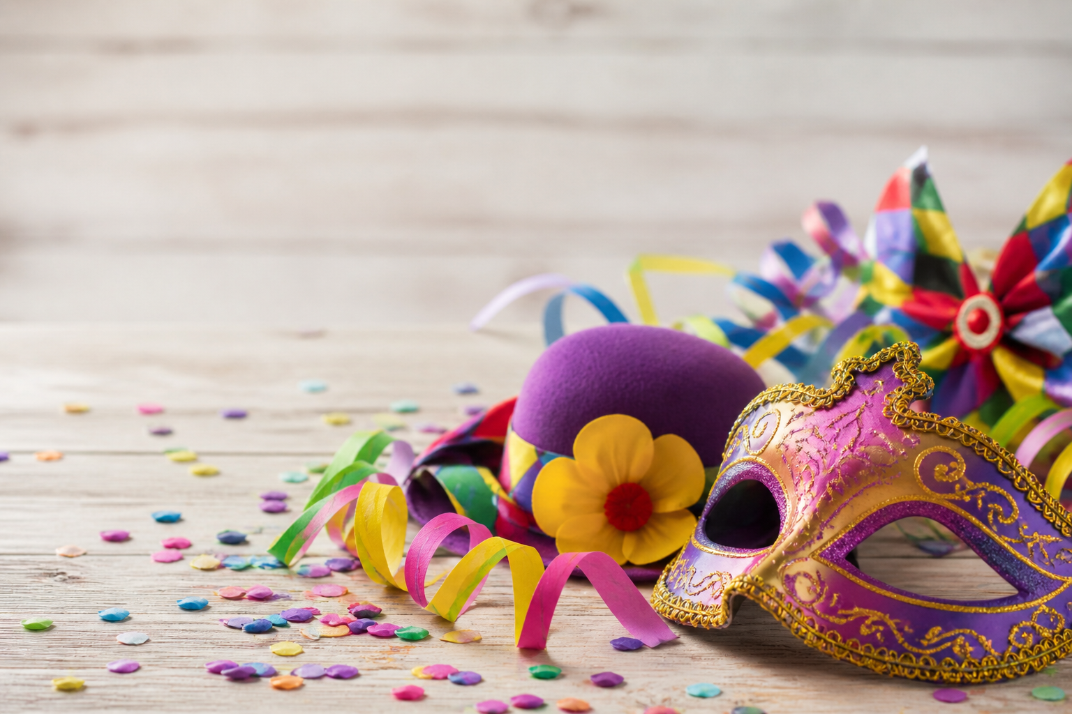 Platzhalterbild Karneval mit Maske und Konfetti