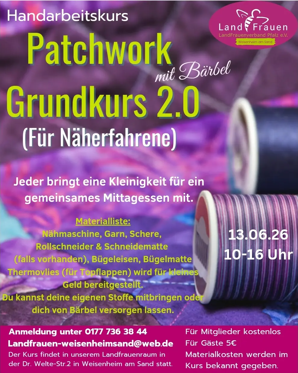 Flyer Patchwork-Grundkurs Juni 2026