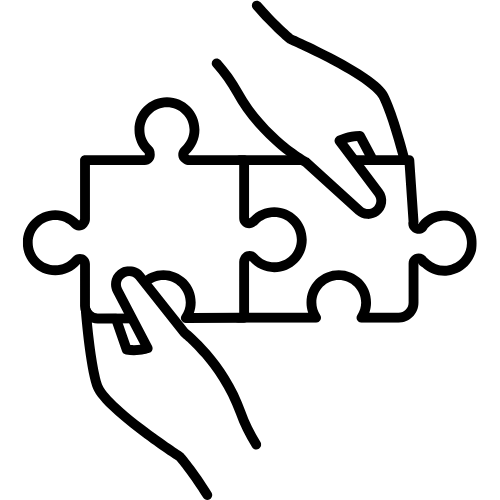 Symbol von zwei Händen, die zwei Puzzleteile zusammen stecken