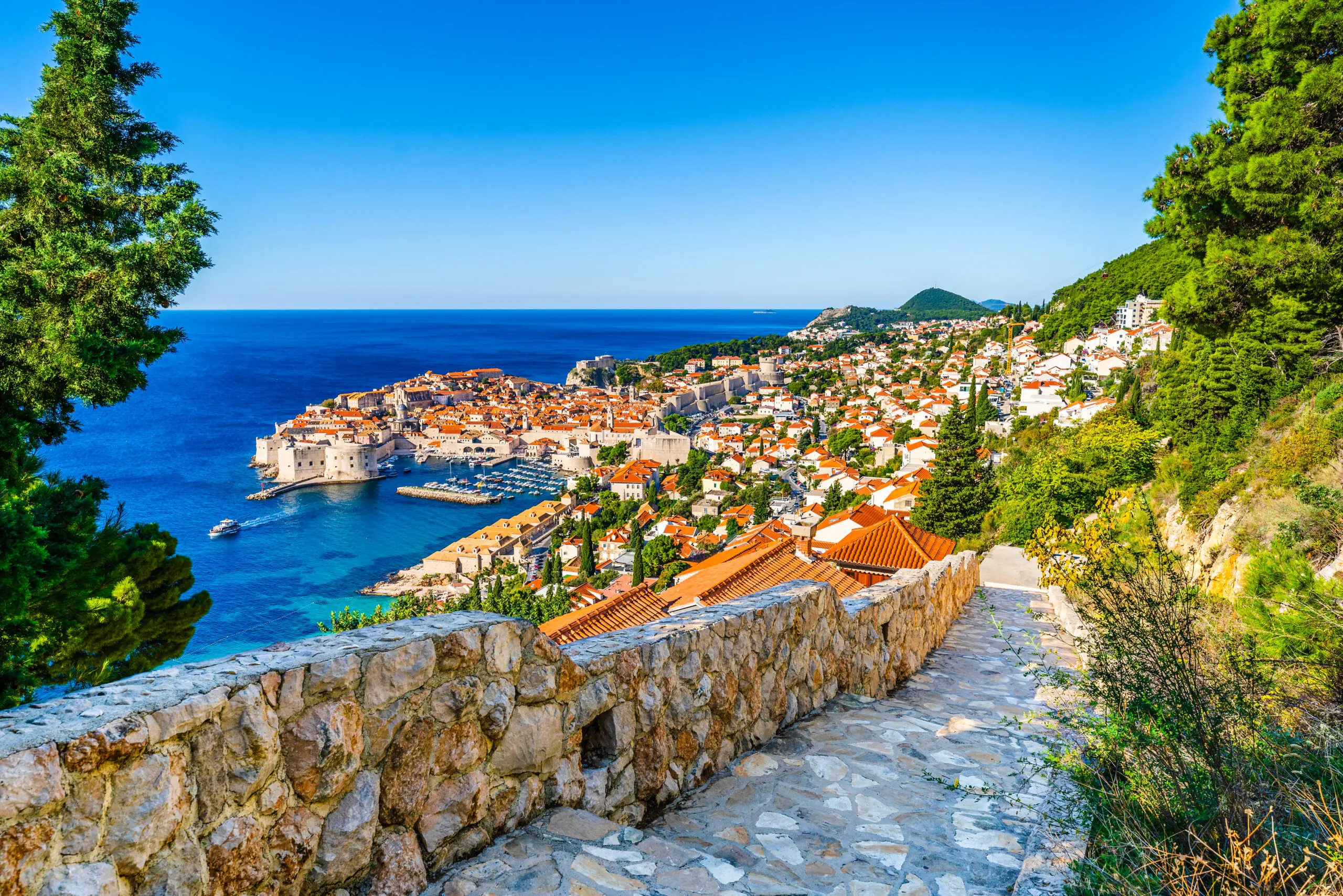 Old Harbor And Fortified Old Town In Dubrovnik, Croatia
